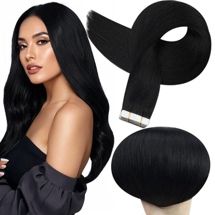 Extensions de cheveux à adhésif Full Shine 24 pouces noir ébène vue de face
