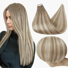 Extensions de cheveux à ruban Full Shine 18 pouces en gris brun blond, vue de face