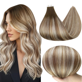Extensions de cheveux à ruban Full Shine 20" châtaigne blond vue de devant