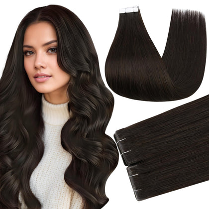 Extensions de cheveux à ruban Full Shine marron foncé 20 pouces, vue de face