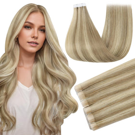 Extensions de cheveux adhésives Full Shine 20 pouces blonde surbrillance vue avant