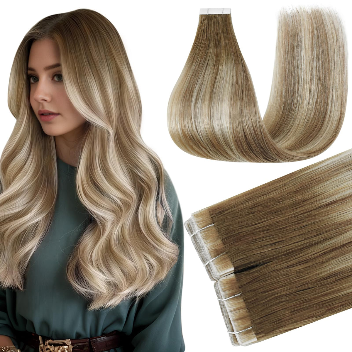 Extensions de cheveux adhésives Full Shine 20 pouces vue de face