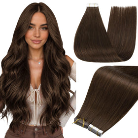 Extensions de cheveux adhésives Full Shine marron foncé 24 pouces vue de face