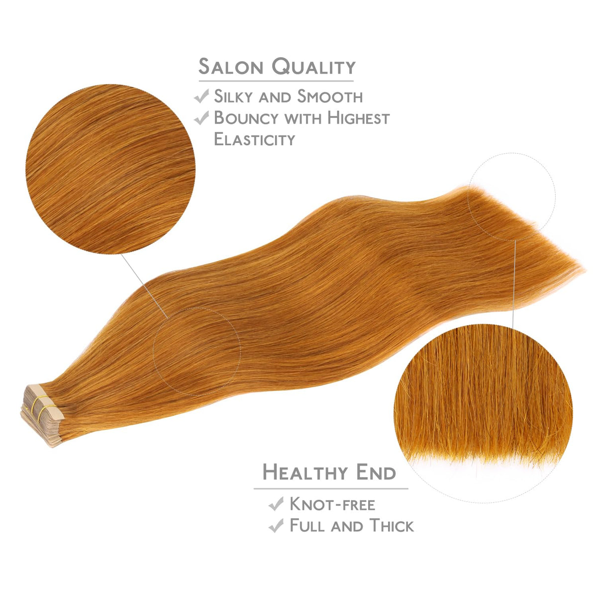 Extensions de cheveux auburn ginger en cours d'application