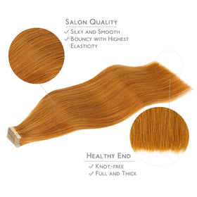 Extensions de cheveux auburn ginger en cours d'application