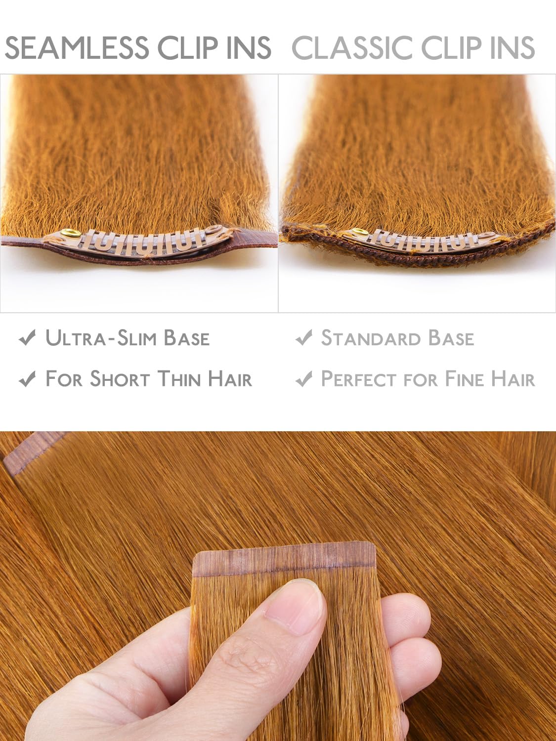 Extensions de cheveux auburn ginger sur un modèle