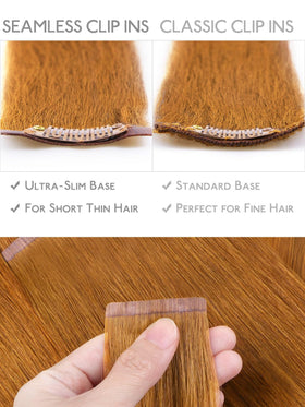 Extensions de cheveux auburn ginger sur un modèle