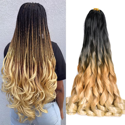 Extensions de cheveux bouclés français 24 pouces couleur ombre blond vue de face