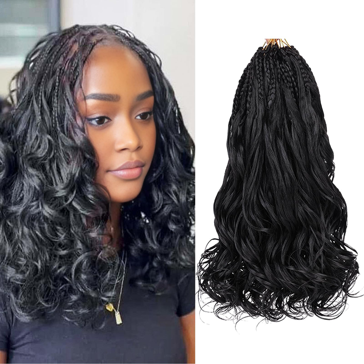 Extensions de cheveux bouclés Leeven 12 pouces, modèle noir, vue de face