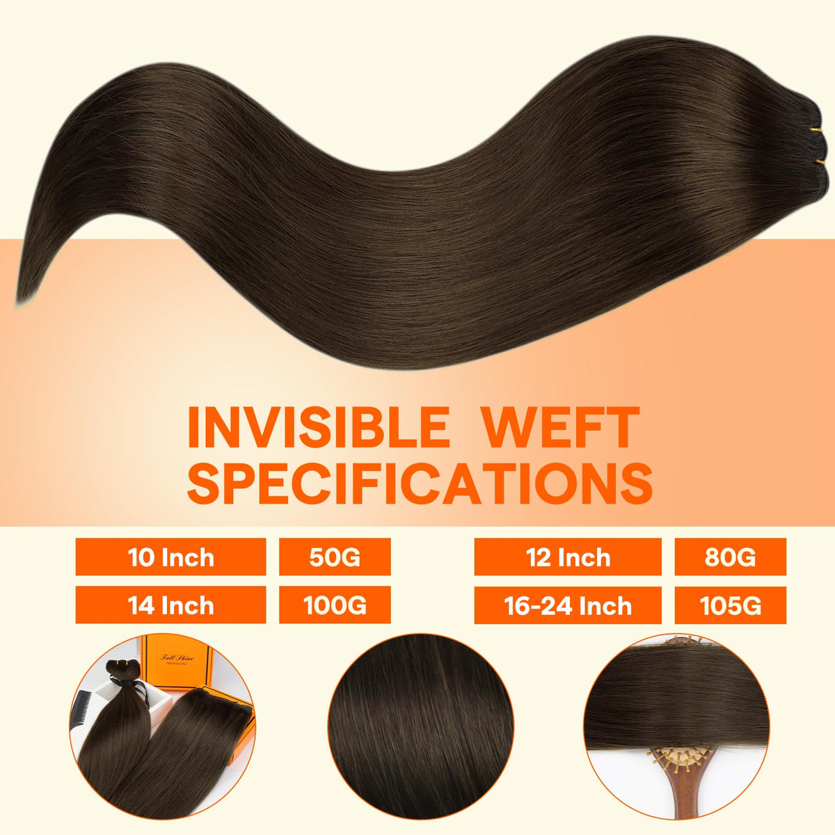Extensions de cheveux bruns Full Shine en paquet de 168g
