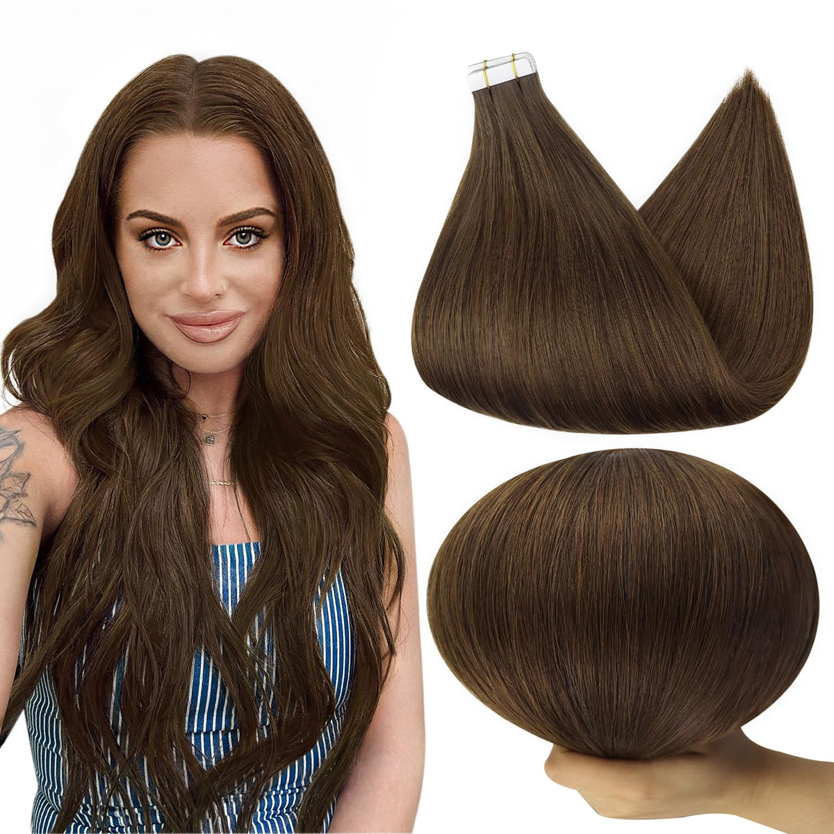 Extensions de cheveux châtain moyen Full Shine vue de face