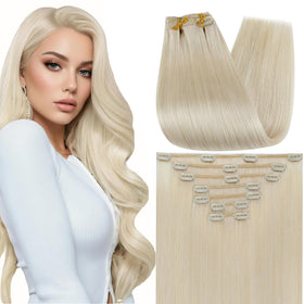Extensions de cheveux clip-in 22 pouces Full Shine en blond platine, vue avant