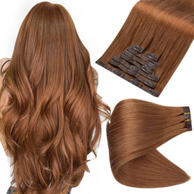Extensions de cheveux clip in Cuivre Marron 18 pouces, vue de face