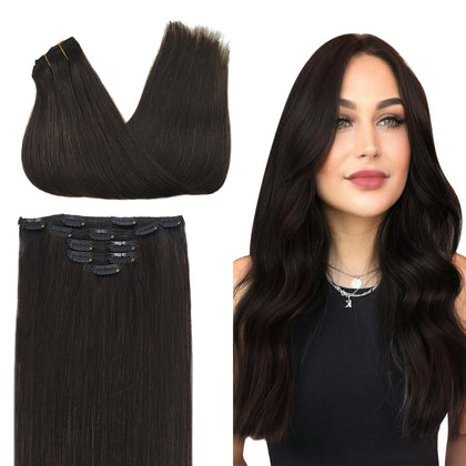 Extensions de cheveux clip-in DOORES 100% cheveux humains, couleur unie
