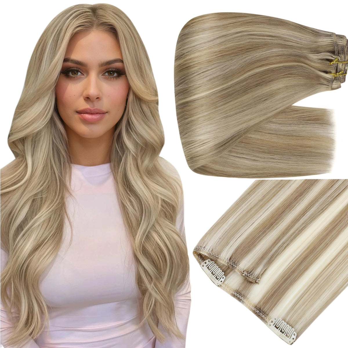 Extensions de cheveux clip-in Full Shine 220g 22 pouces vue de face