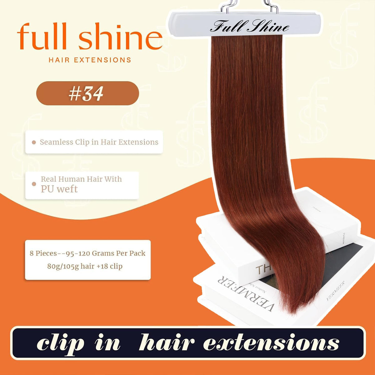 Extensions de cheveux clip-in Full Shine avec clips en silicone