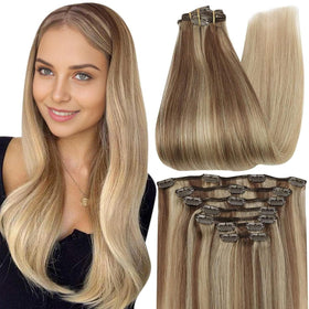 Extensions de cheveux clip-in Full Shine balayage blond vue de face