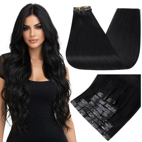 Extensions de cheveux clip-in Full Shine couleur noir profond vue de face