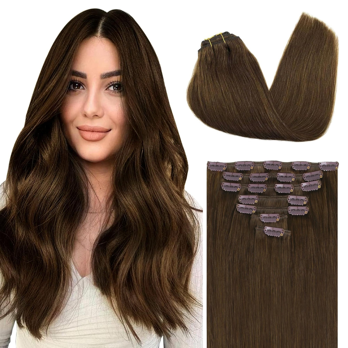 Extensions de cheveux clip-in GOO GOO 14 pouces couleur brun chocolat