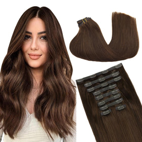 Extensions de cheveux clip-in GOO GOO 14 pouces modèle marron chocolat vue de face