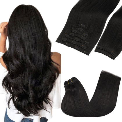 Extensions de Cheveux Clip-in GOO GOO 18 pouces 150g couleur Noir Naturel vue de face