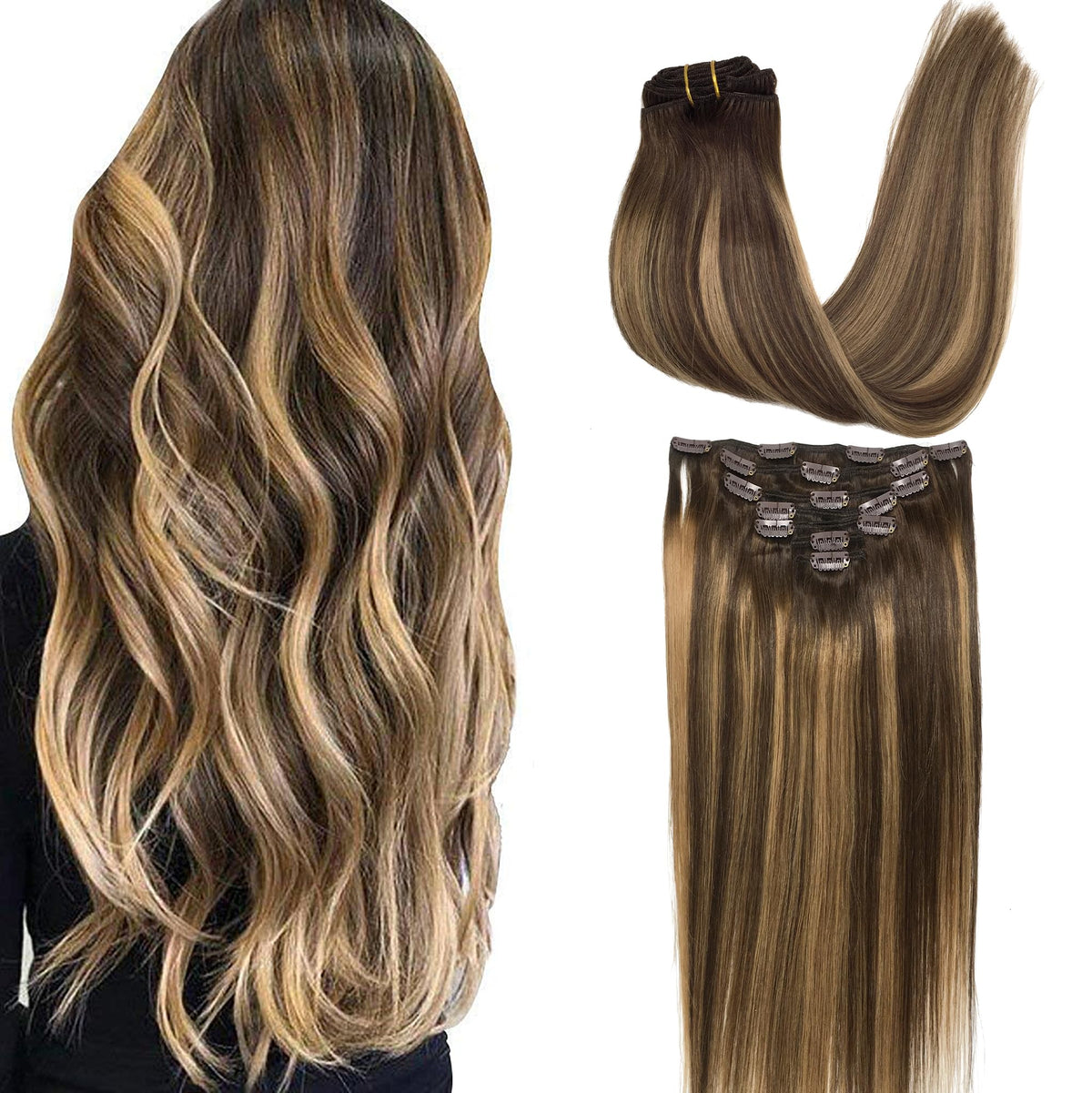 Extensions de Cheveux Clip-in GOO GOO 18 pouces couleur Balayage 4/27/4