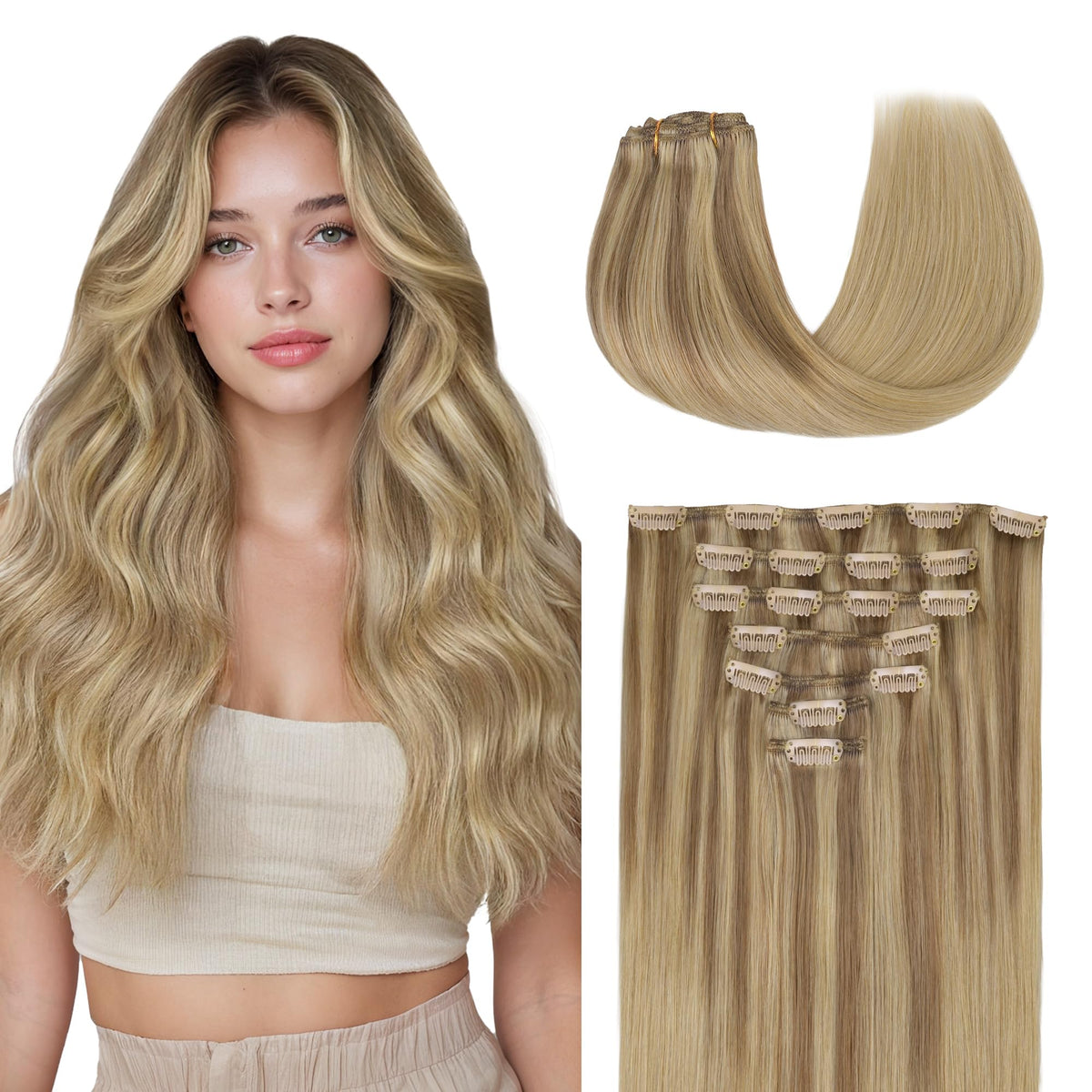 Extensions de cheveux clip-in GOO GOO 20 pouces couleur #12A/18H
