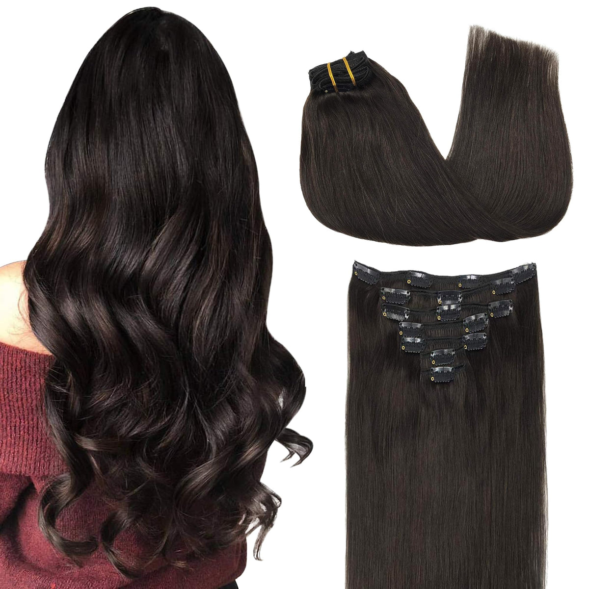 Extensions de cheveux clip-in GOO GOO 22 pouces couleur marron foncé vue avant