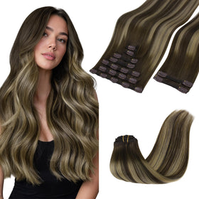 Extensions de cheveux clip-in GOO GOO 24 pouces couleur balayage chocolat brun à blond miel