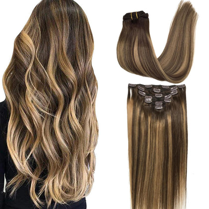 Extensions de cheveux clip-in GOO GOO couleur 4/27/4, vue de face