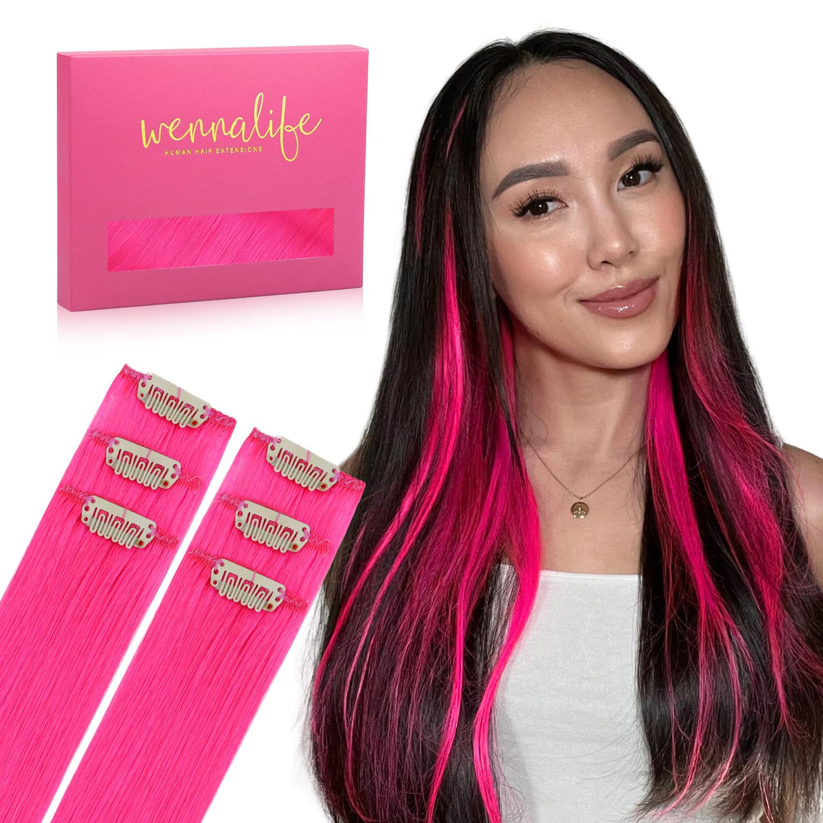 Extensions de cheveux clip-in Hot Pink Wennalife, vue avant