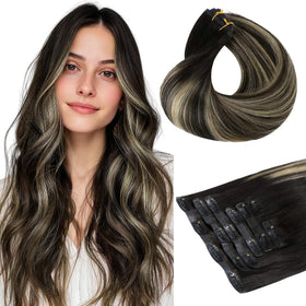 Extensions de cheveux clip in hotbanana 18 pouces en ombre noir à blond clair