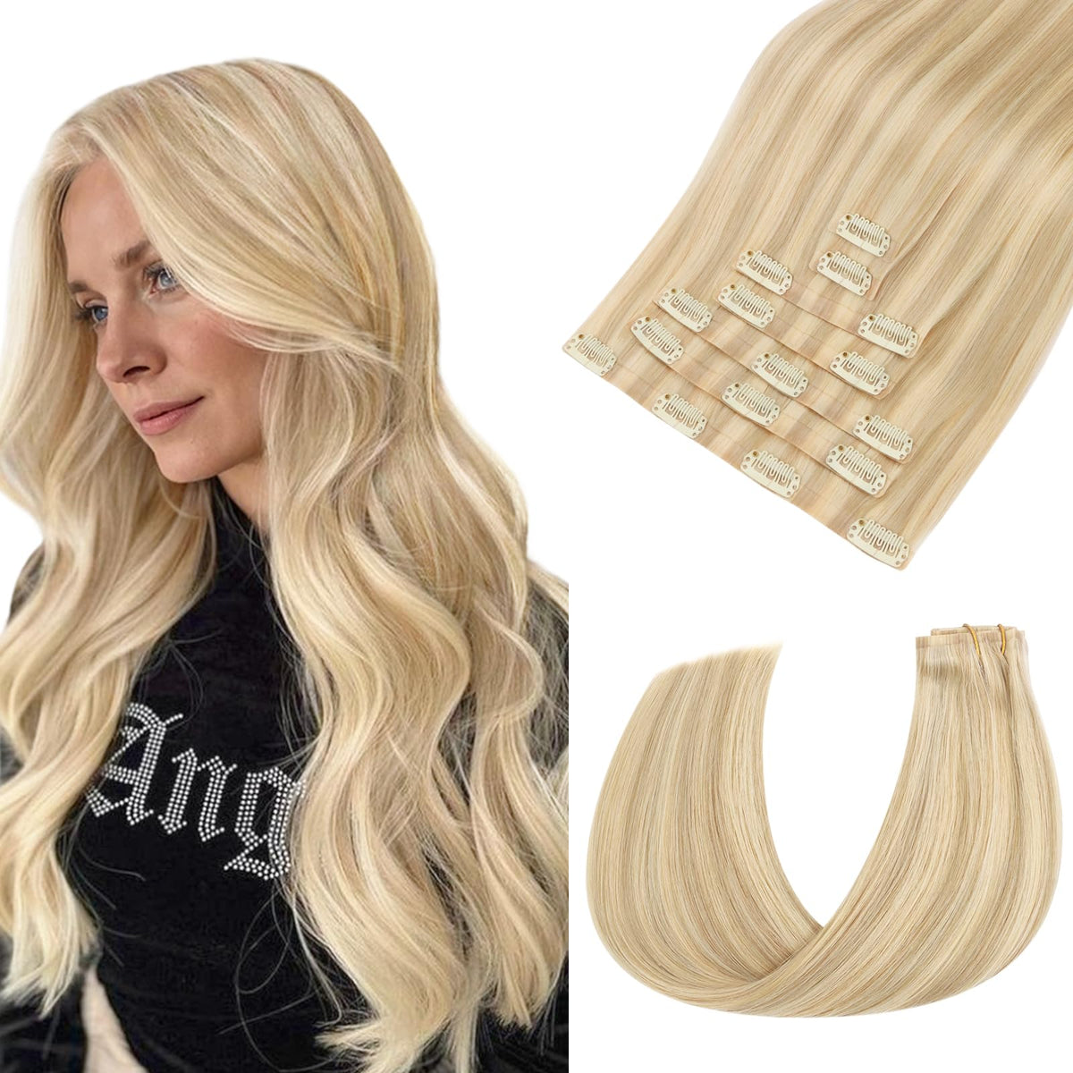 Extensions de cheveux clip-in hotbanana 20 pouces blond sale vue de face