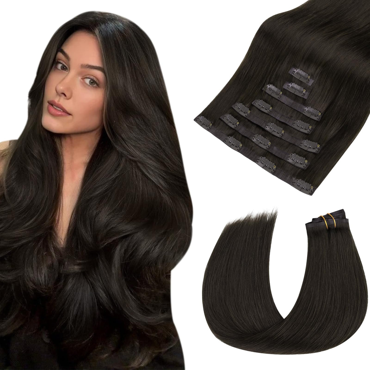 Extensions de cheveux clip-in hotbanana 20 pouces marron foncé vue de face