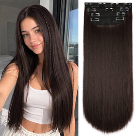 Extensions de cheveux clip-in LEEONS 20 pouces couleur brun noir vue avant