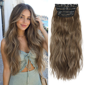Extensions de cheveux clip-in LEEONS miel blond et marron châtaigne, vue de face