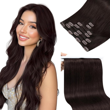 Extensions de cheveux clip-in Sunny Hair 18 pouces marron foncé vue de face