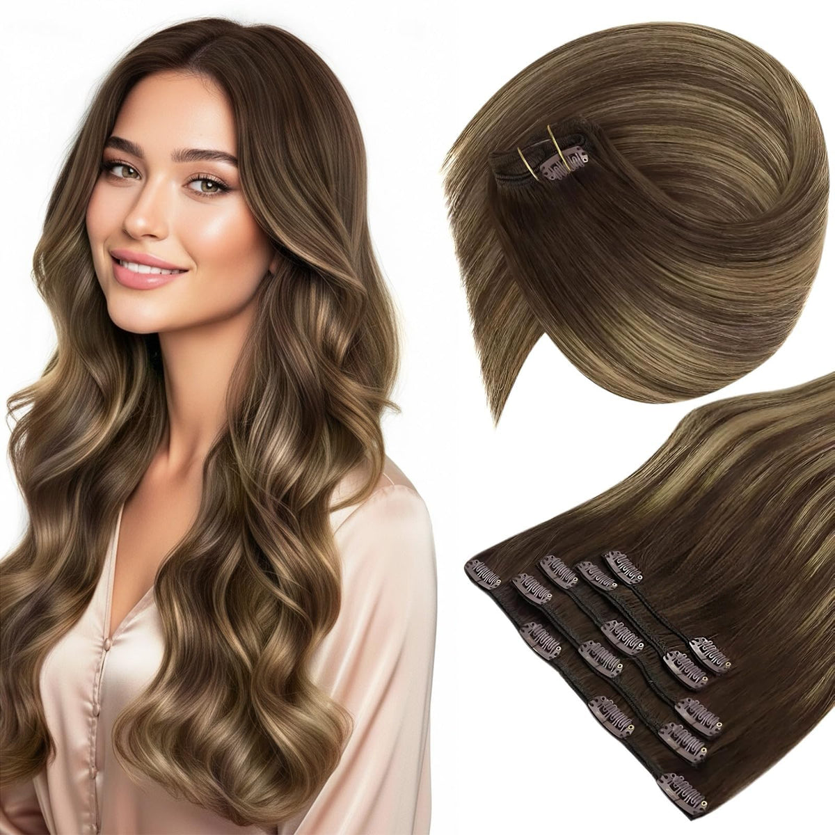 Extensions de cheveux clip-in Sunny Hair 7 pièces couleur brun balayage