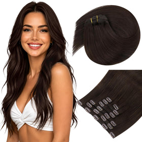 Extensions de cheveux clip-in Sunny Hair couleur chocolat marron vue de face