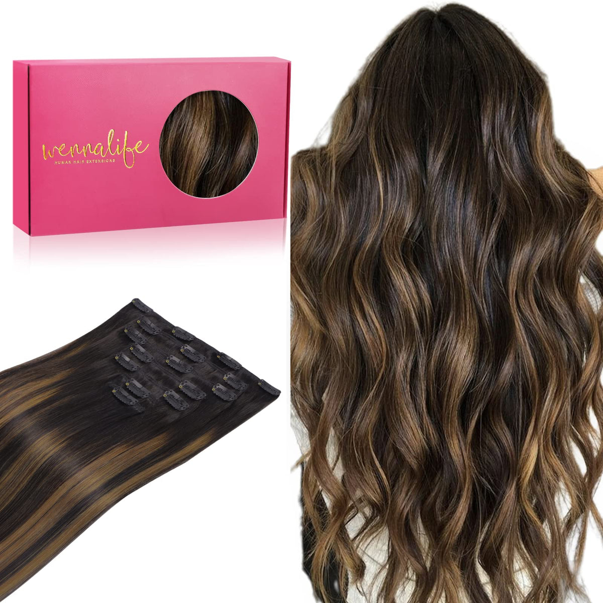 Extensions de cheveux clip-in Wennalife 16 pouces balayage naturel