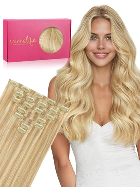 Extensions de cheveux clip-in Wennalife 16 pouces blond clair vue de face