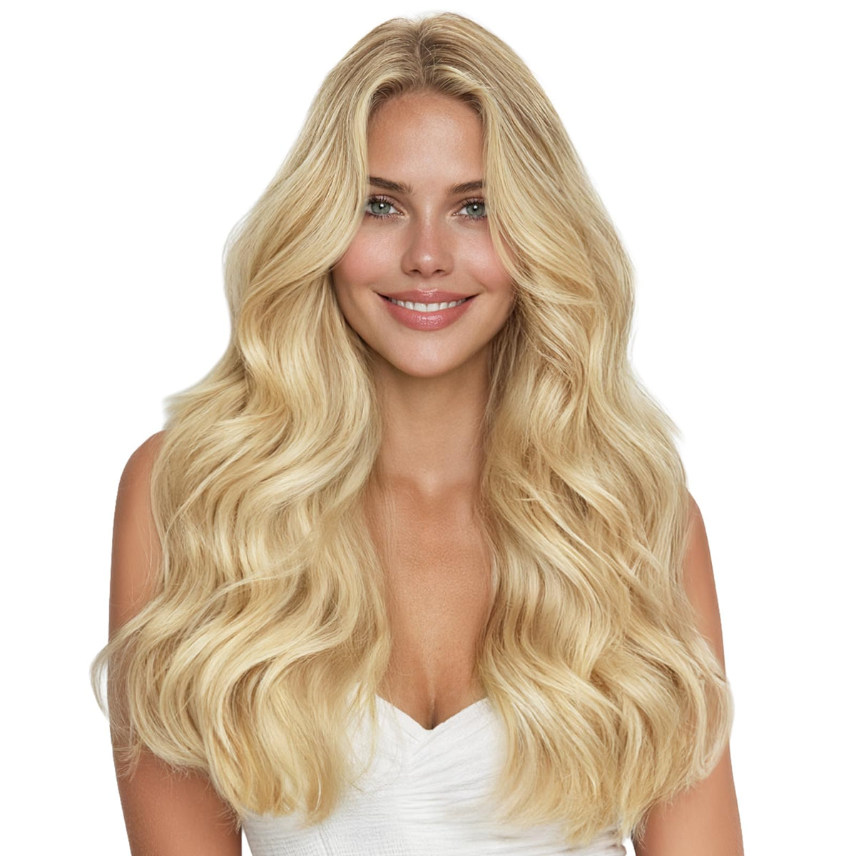Extensions de cheveux clip-in Wennalife 18 pouces blond clair avec reflets dorés