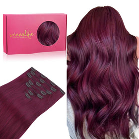 Extensions de cheveux clip in Wennalife 24 pouces couleur bourgogne clair vue de face