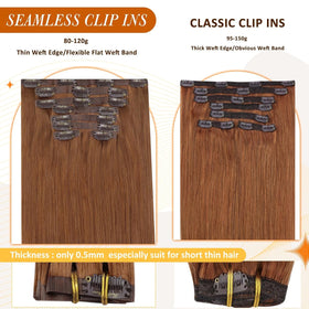 Extensions de cheveux Cuivre Marron étalées avec leur packaging