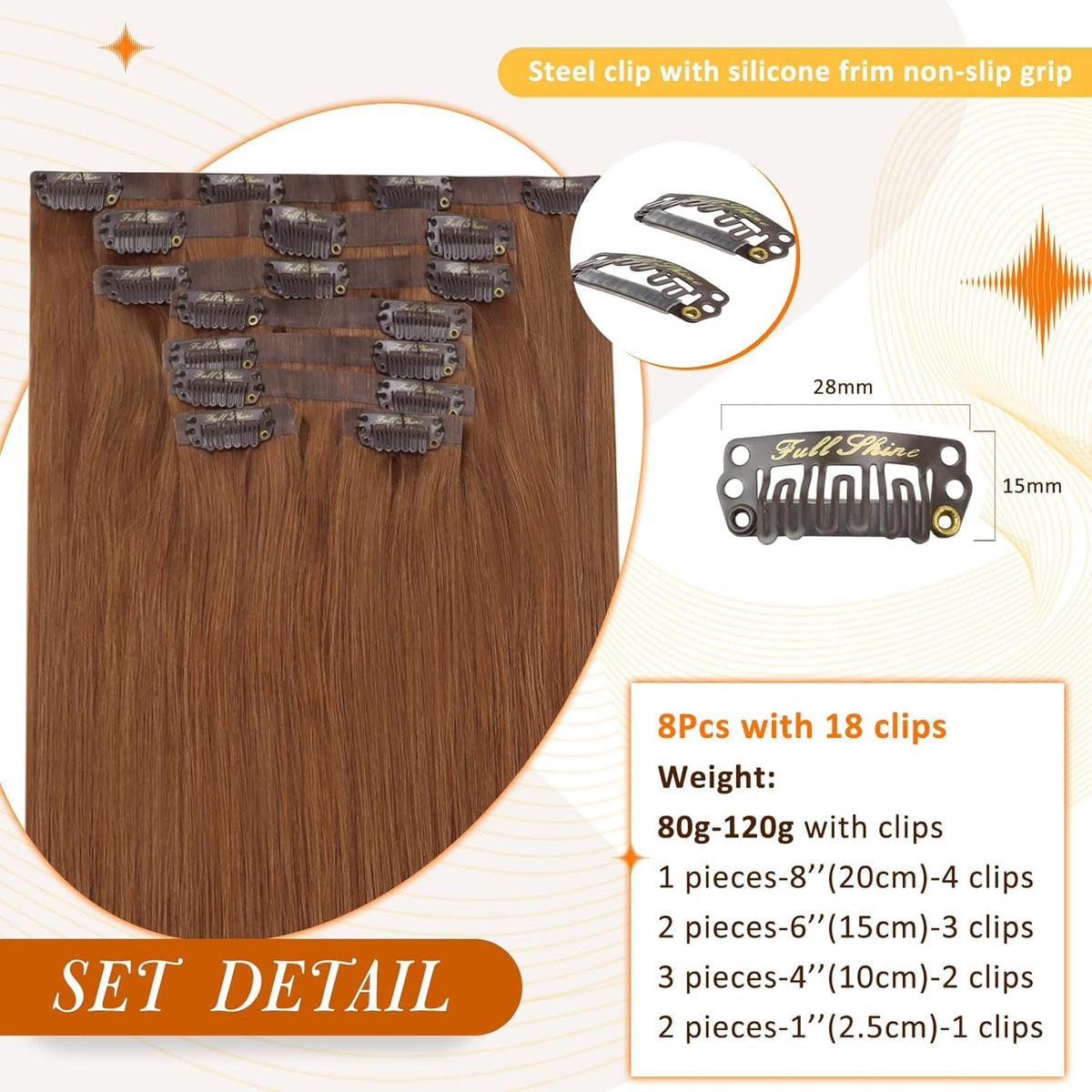Extensions de cheveux Cuivre Marron sur un fond neutre