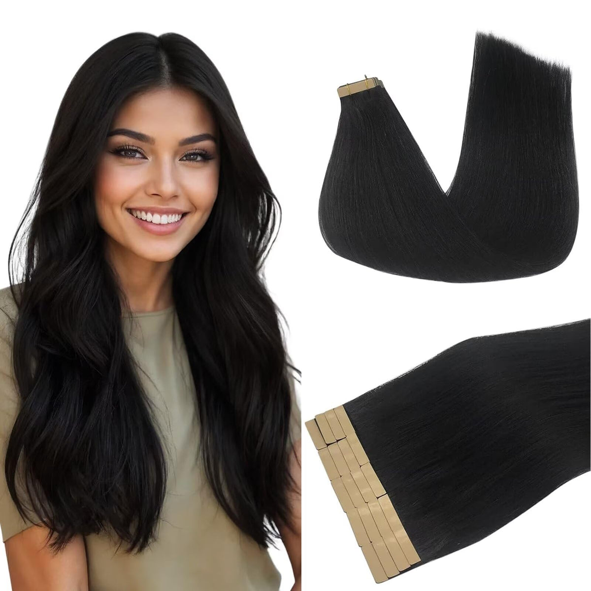Extensions de cheveux DOORES 20pcs en couleur naturelle, vue de face
