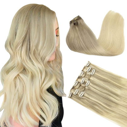 Extensions de cheveux DOORES 22 pouces balayage blond cendré à doré, vue avant