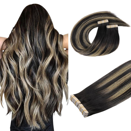 Extensions de cheveux DOORES à adhésif, couleur châtain clair, 20 pièces
