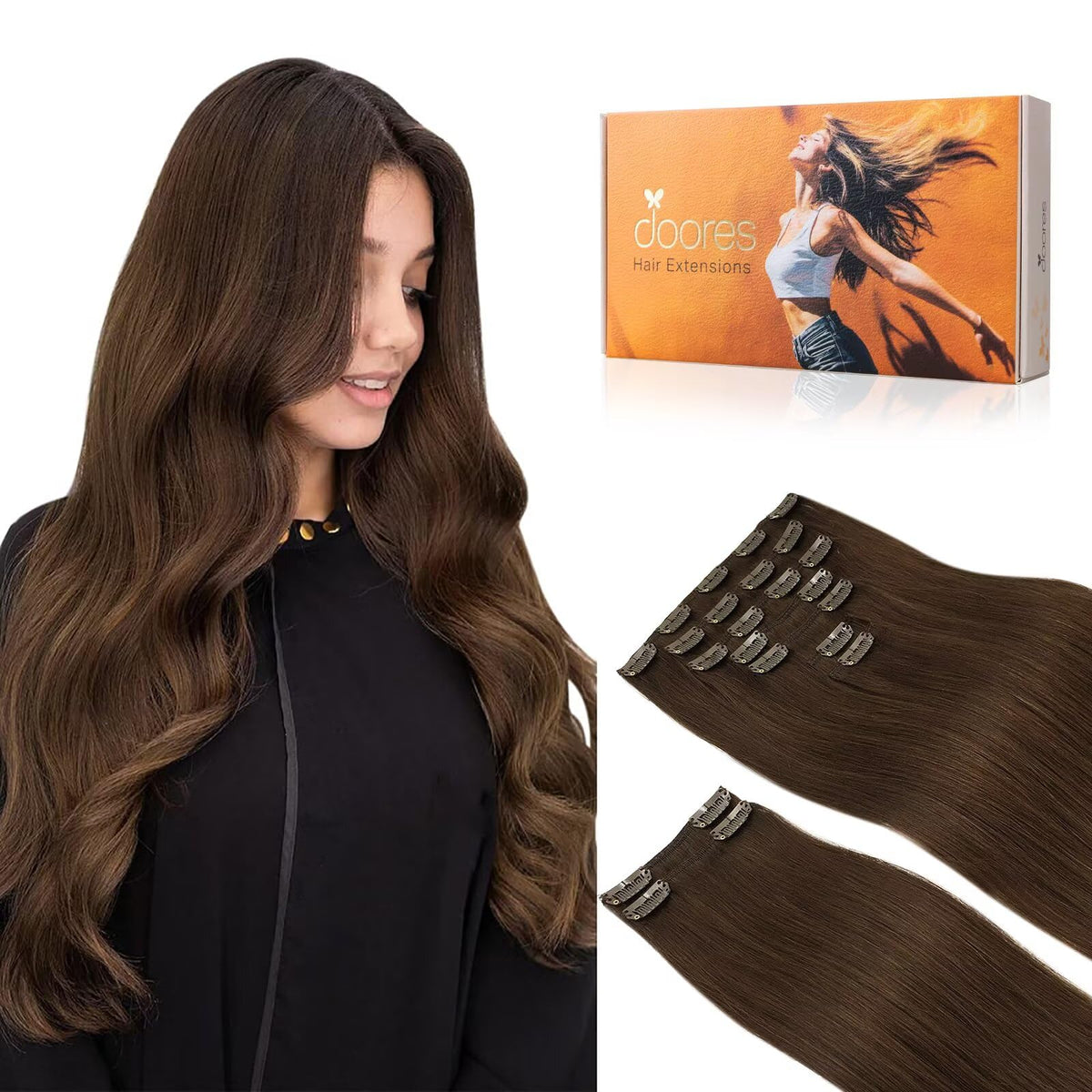 Extensions de cheveux DOORES clip-in 150 g, vue de face