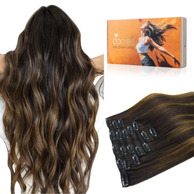 Extensions de cheveux DOORES clip-in 190g en cheveux humains, couleur ombrée